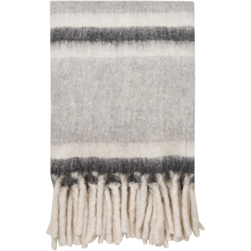 Plaid 130x170 cm laine mélangée rayures gris écru Carmel 