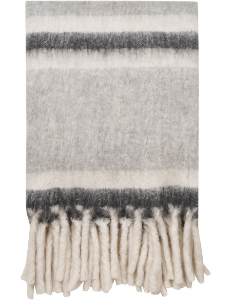 Plaid 130x170 cm laine mélangée rayures gris écru Carmel 