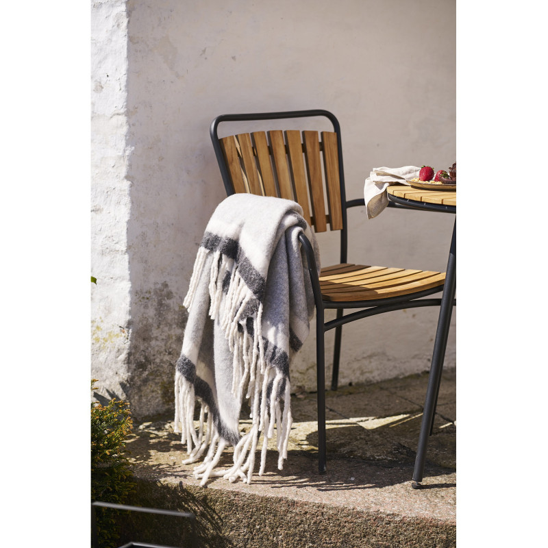 Plaid 130x170 cm laine mélangée rayures gris écru Carmel 