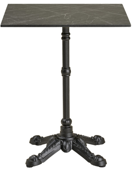 Table bistrot carrée 60 x 60 cm effet marbre gris pied fonte noire Bistro 