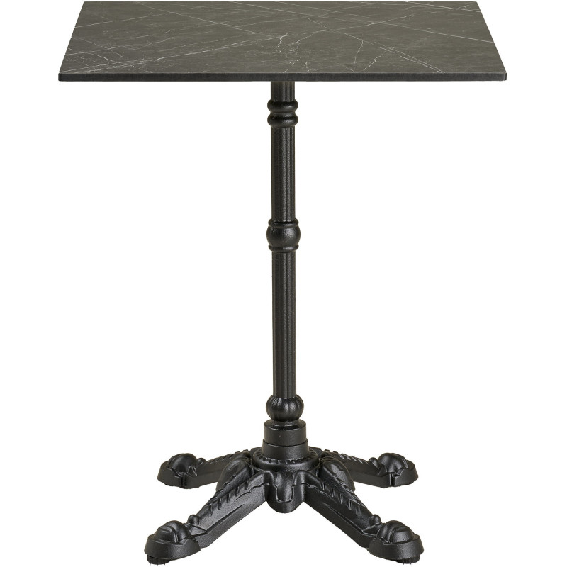 Table bistrot carrée 60 x 60 cm effet marbre gris pied fonte noire Bistro 