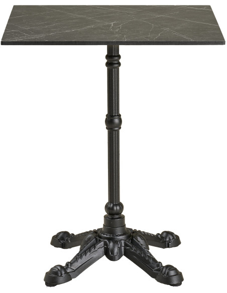 Table bistrot carrée 60 x 60 cm effet marbre gris pied fonte noire Bistro 