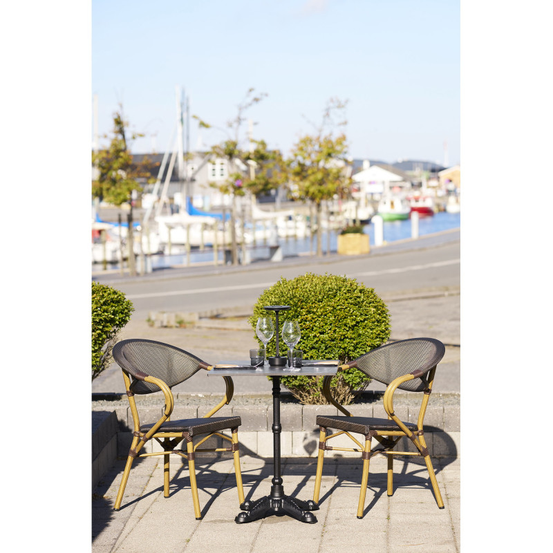 Table bistrot carrée 60 x 60 cm effet marbre gris pied fonte noire Bistro 
