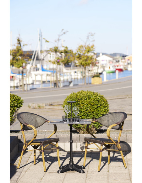Table bistrot carrée 60 x 60 cm effet marbre gris pied fonte noire Bistro 