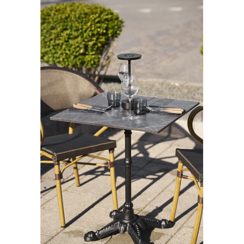 Table bistrot carrée 60 x 60 cm effet marbre gris pied fonte noire Bistro 