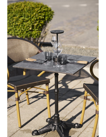 Table bistrot carrée 60 x 60 cm effet marbre gris pied fonte noire Bistro 