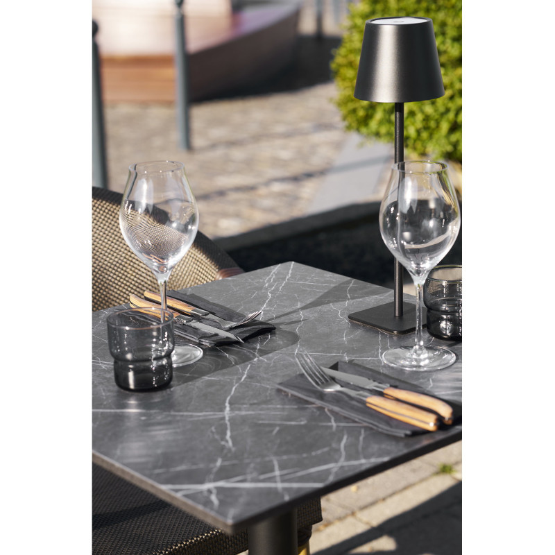 Table bistrot carrée 60 x 60 cm effet marbre gris pied fonte noire Bistro 