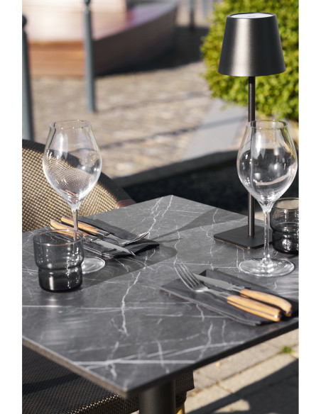Table bistrot carrée 60 x 60 cm effet marbre gris pied fonte noire Bistro 