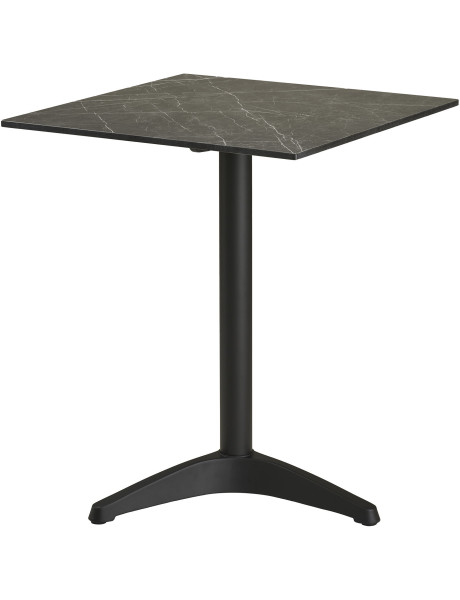 Table bistrot carrée 60 x 60 cm effet marbre gris pied noir Bistro