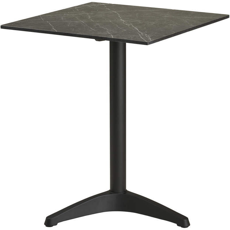 Table bistrot carrée 60 x 60 cm effet marbre gris pied noir Bistro