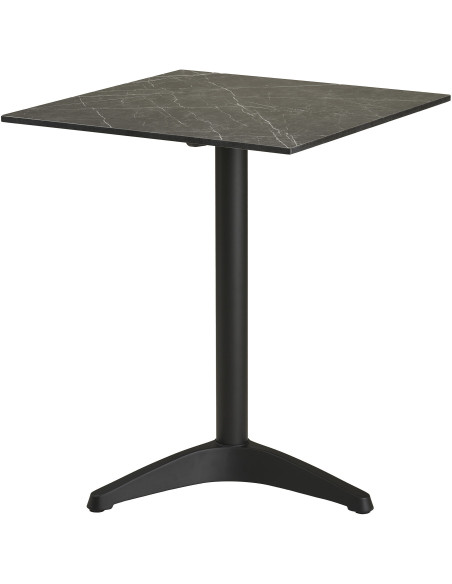 Table bistrot carrée 60 x 60 cm effet marbre gris pied noir Bistro