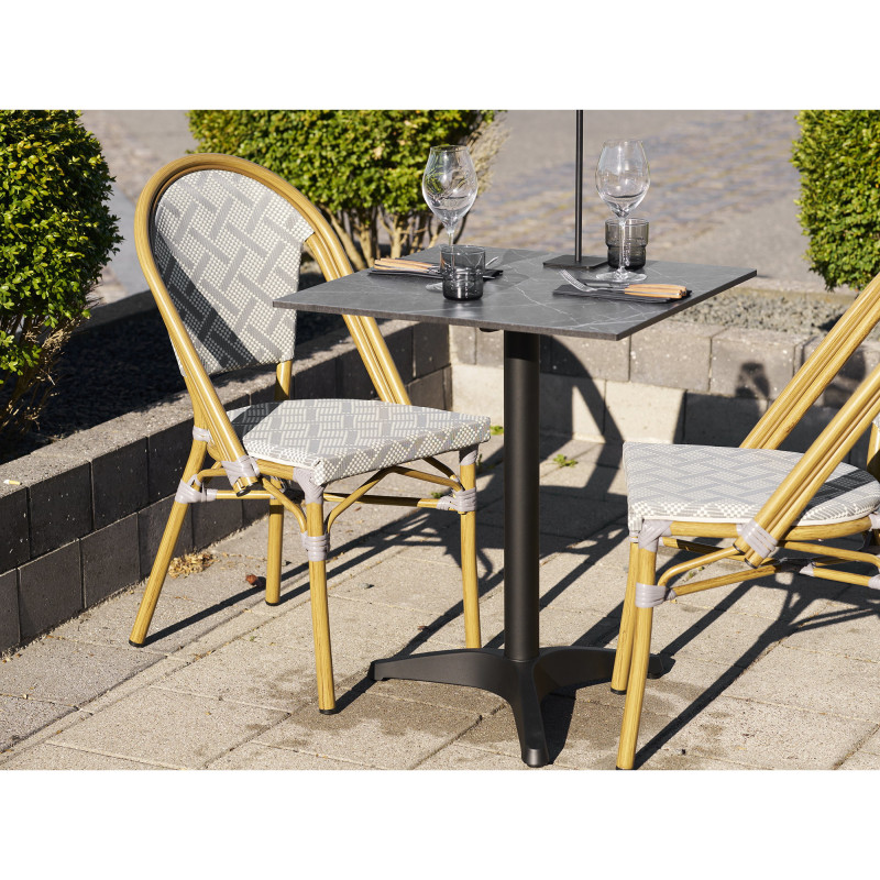 Table bistrot carrée 60 x 60 cm effet marbre gris pied noir Bistro 