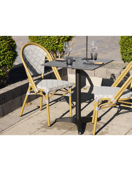 Table bistrot carrée 60 x 60 cm effet marbre gris pied noir Bistro 