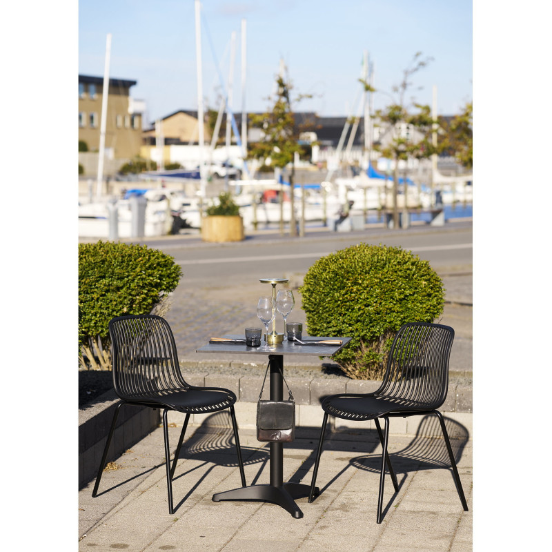 Table bistrot carrée 60 x 60 cm effet marbre gris pied noir Bistro 