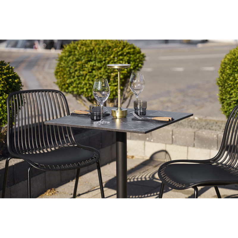 Table bistrot carrée 60 x 60 cm effet marbre gris pied noir Bistro 