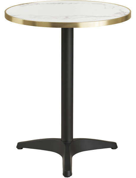 Table bistrot ronde Ø60 cm effet marbre blanc bord doré pied noir Bistro 