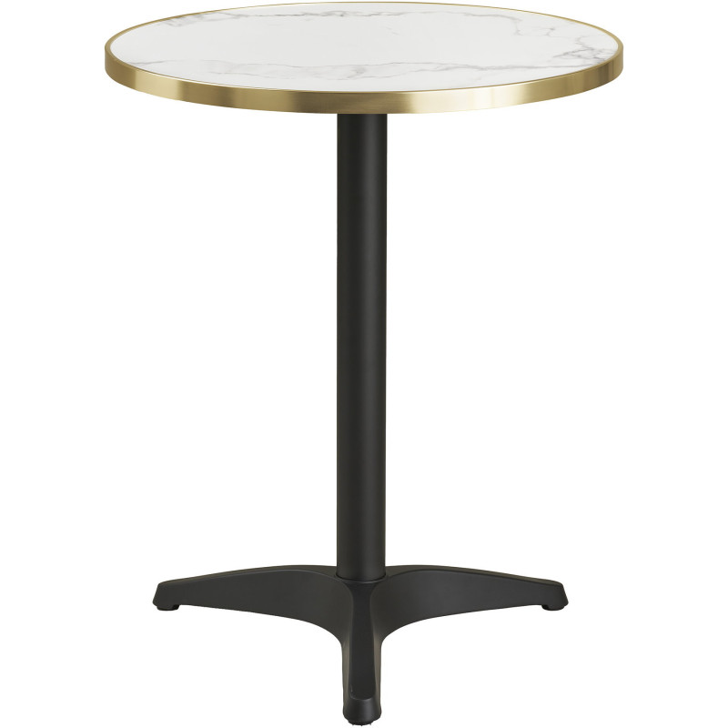 Table bistrot ronde Ø60 cm effet marbre blanc bord doré pied noir Bistro 