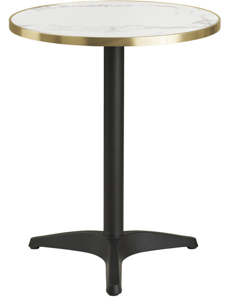 Table bistrot ronde Ø60 cm effet marbre blanc bord doré pied noir Bistro 