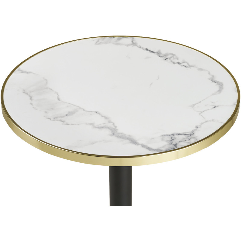Table bistrot ronde Ø60 cm effet marbre blanc bord doré pied noir Bistro 