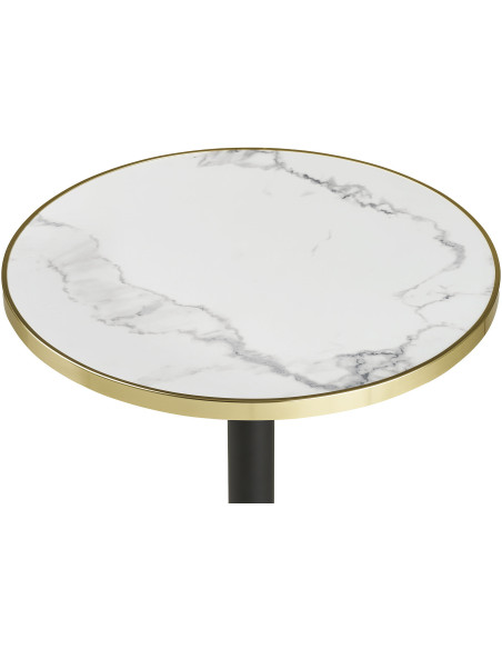 Table bistrot ronde Ø60 cm effet marbre blanc bord doré pied noir Bistro 
