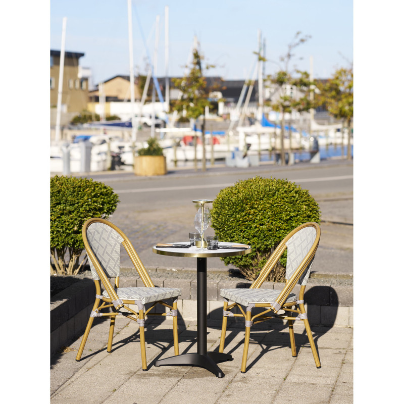 Table bistrot ronde Ø60 cm effet marbre blanc bord doré pied noir Bistro 