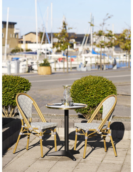 Table bistrot ronde Ø60 cm effet marbre blanc bord doré pied noir Bistro 