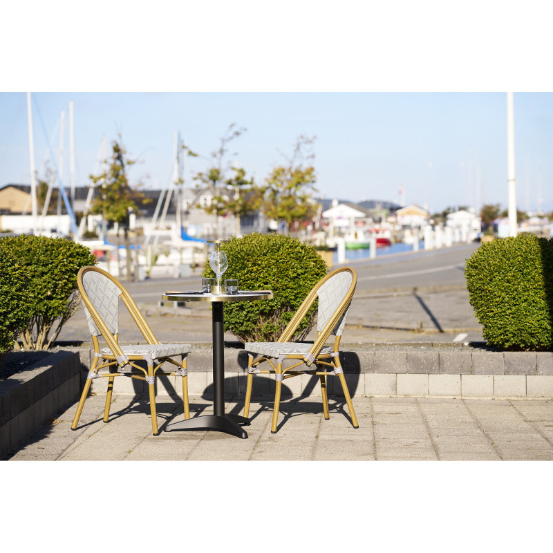 Table bistrot ronde Ø60 cm effet marbre blanc bord doré pied noir Bistro 