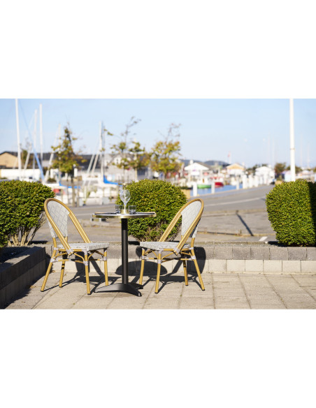 Table bistrot ronde Ø60 cm effet marbre blanc bord doré pied noir Bistro 