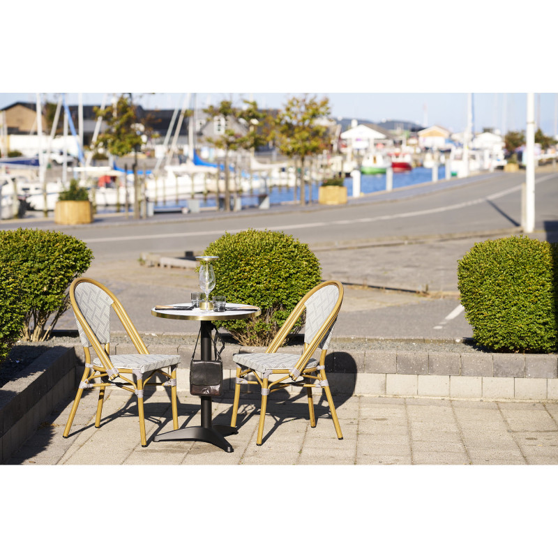 Table bistrot ronde Ø60 cm effet marbre blanc bord doré pied noir Bistro 