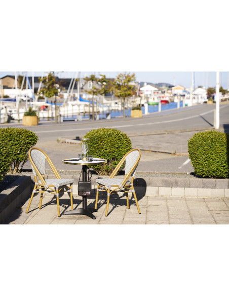 Table bistrot ronde Ø60 cm effet marbre blanc bord doré pied noir Bistro 