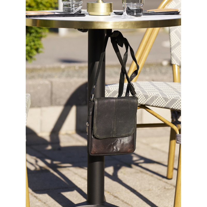 Table bistrot ronde Ø60 cm effet marbre blanc bord doré pied noir Bistro 