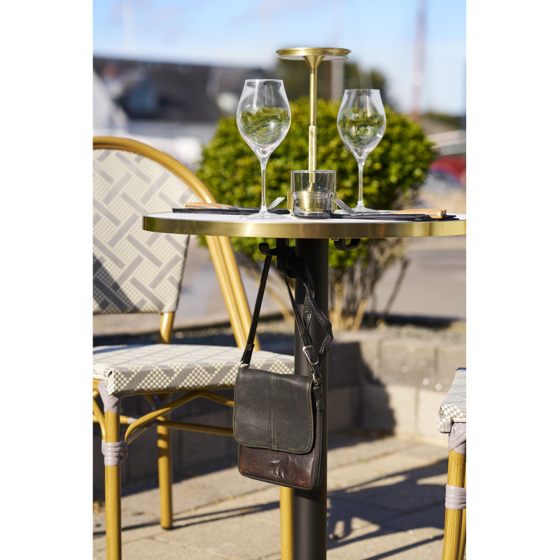 Table bistrot ronde Ø60 cm effet marbre blanc bord doré pied noir Bistro 