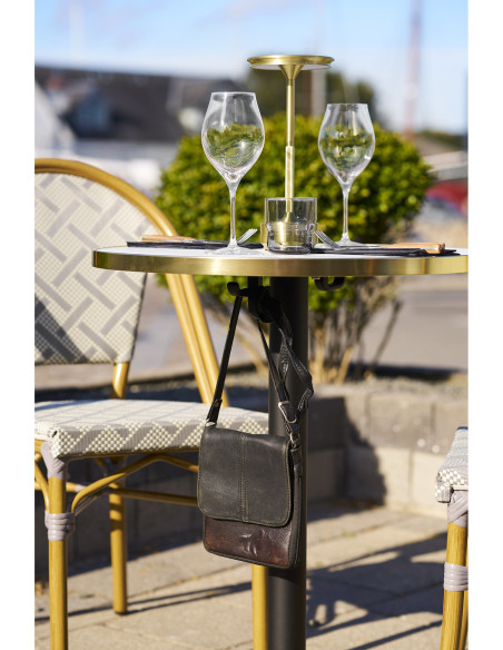 Table bistrot ronde Ø60 cm effet marbre blanc bord doré pied noir Bistro 