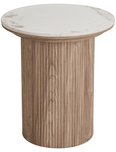 Table d’appoint Ø45 cm céramique marbre blanc bois Athens 