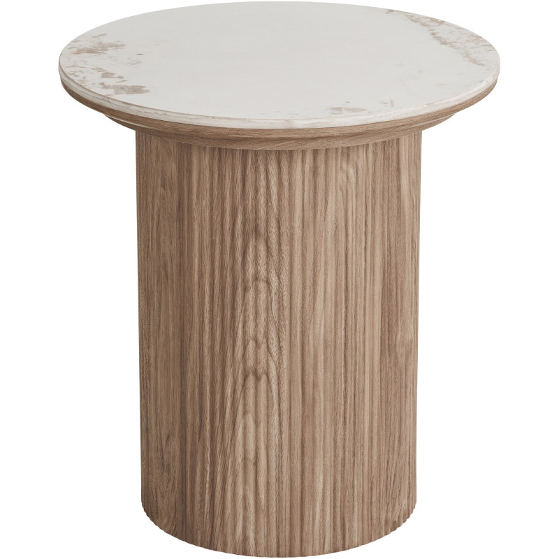 Table d’appoint Ø45 cm céramique marbre blanc bois Athens 