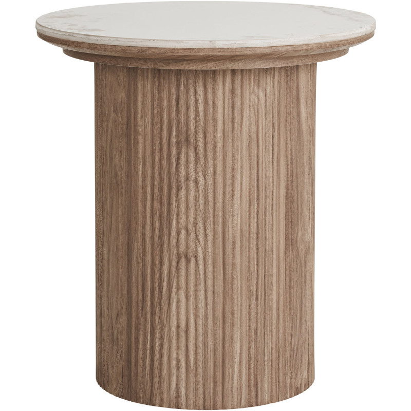 Table d’appoint Ø45 cm céramique marbre blanc bois Athens 