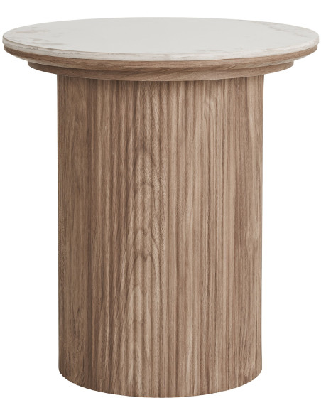Table d’appoint Ø45 cm céramique marbre blanc bois Athens 