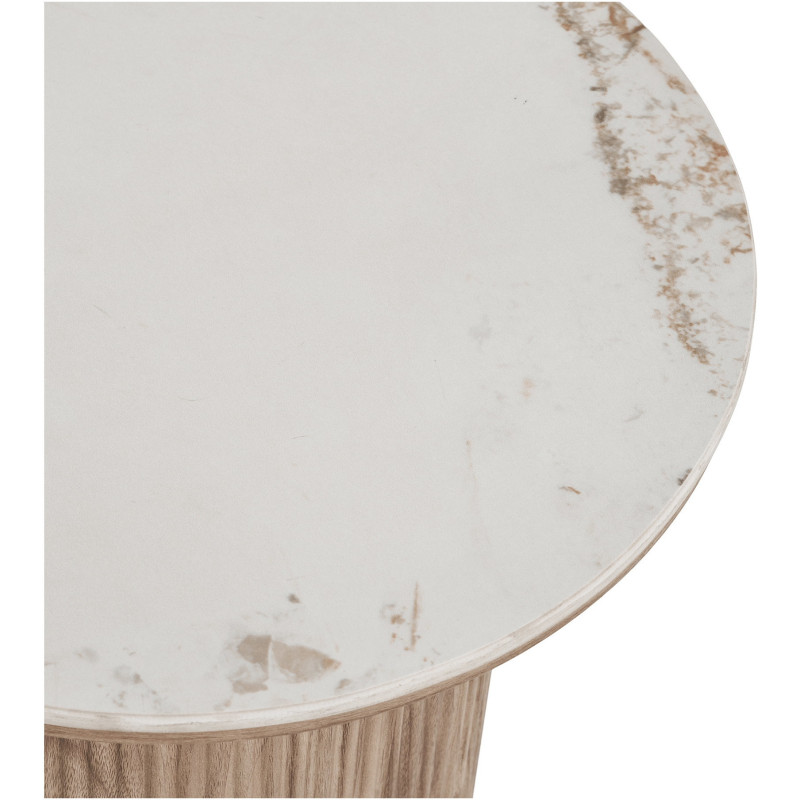 Table d’appoint Ø45 cm céramique marbre blanc bois Athens 