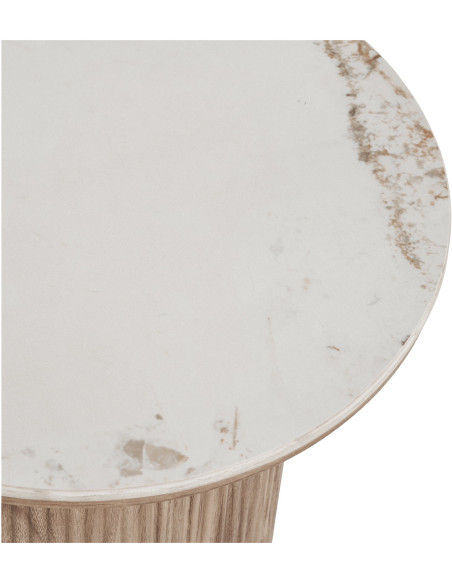 Table d’appoint Ø45 cm céramique marbre blanc bois Athens 