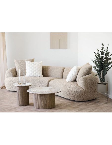 Table d’appoint Ø45 cm céramique marbre blanc bois Athens 