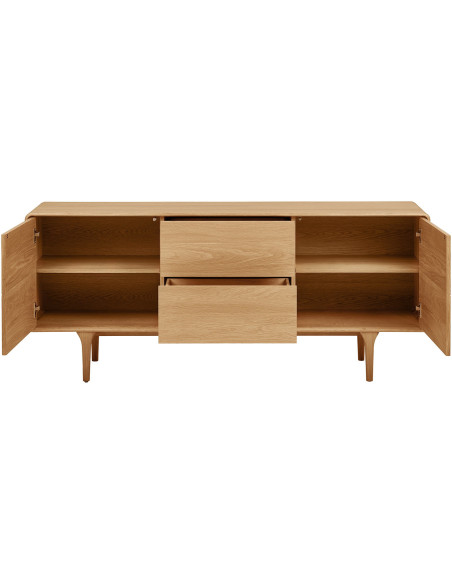 Buffet 2 portes 2 tiroirs en chêne naturel 180 x 45 x 75 cm Darwin 