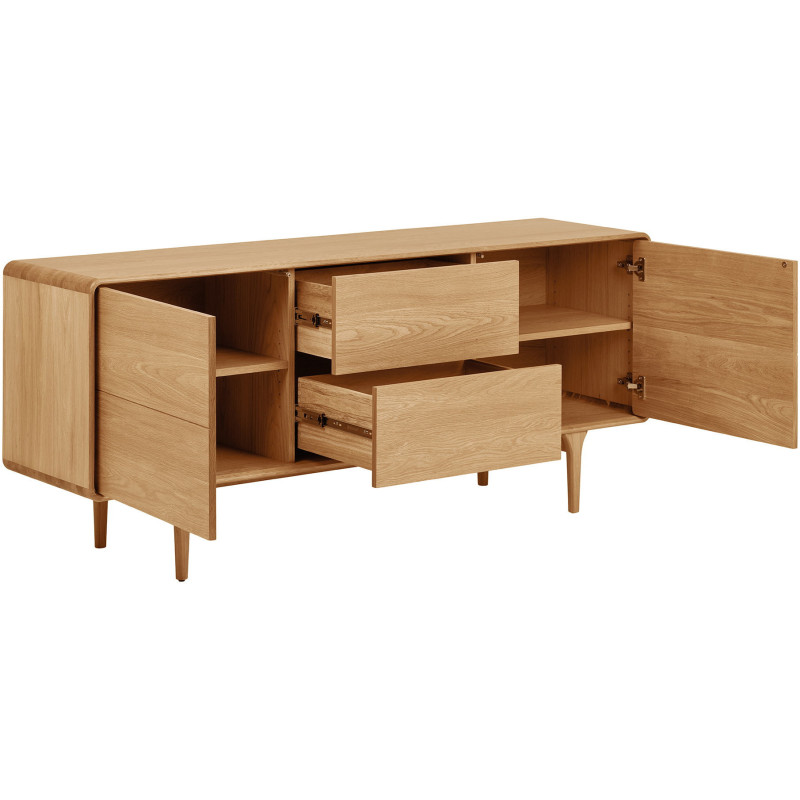 Buffet 2 portes 2 tiroirs en chêne naturel 180 x 45 x 75 cm Darwin 
