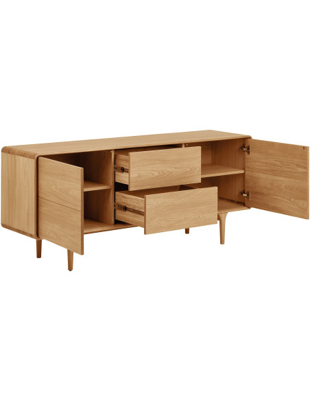 Buffet 2 portes 2 tiroirs en chêne naturel 180 x 45 x 75 cm Darwin 