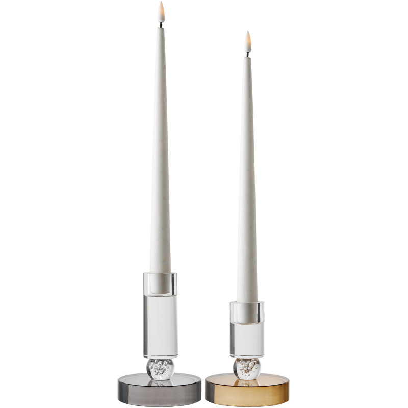 Candle Holder - Candle holder, glass, grey/white ø9x13 cm 