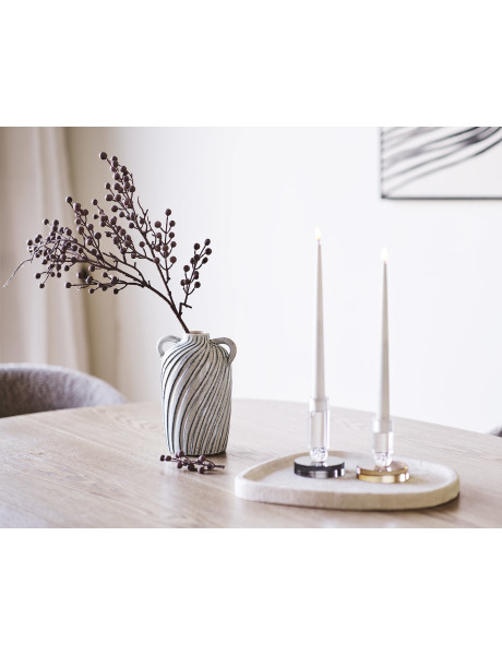 Candle Holder - Candle holder, glass, grey/white ø9x13 cm 