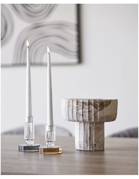 Candle Holder - Candle holder, glass, grey/white ø9x13 cm 