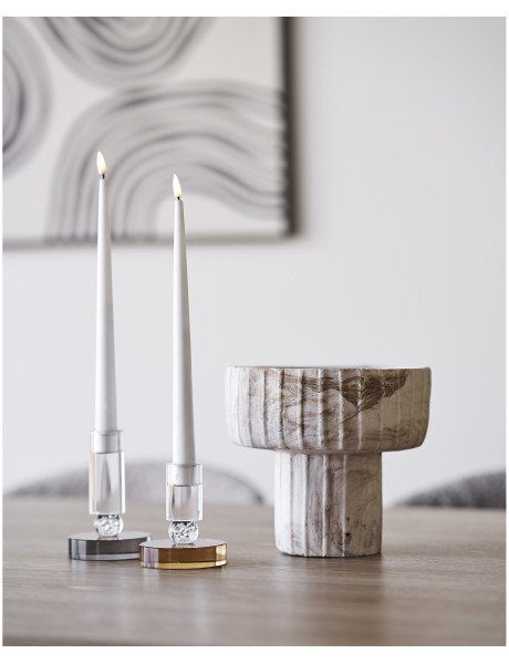 Candle Holder - Candle holder, glass, brown/white ø8,5x10 cm 