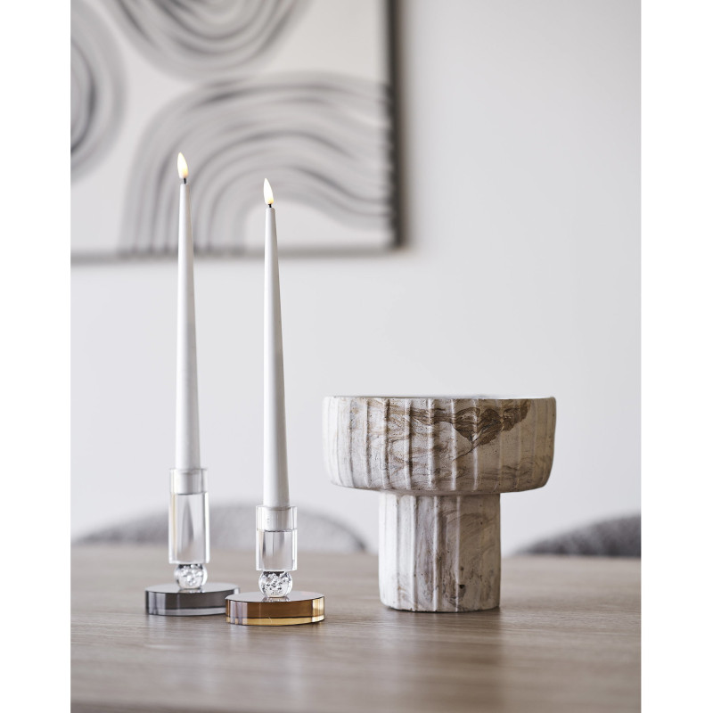 Candle Holder - Candle holder, glass, brown/white ø8,5x10 cm 