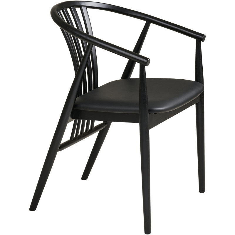 Chaise salle à manger bois hêtre noir assise PU H46 cm Agustin 
