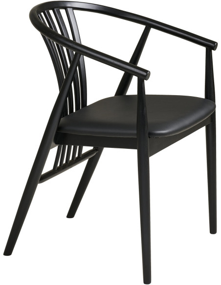 Chaise salle à manger bois hêtre noir assise PU H46 cm Agustin 